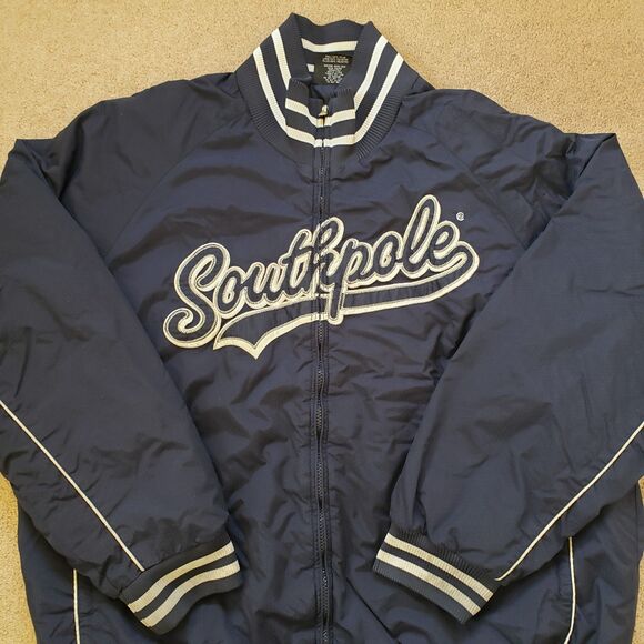 Vintage Southpole Letterman Sz XL Mens Blue Full Zip Embroidered Varsity Jacket - Picture 2 of 9